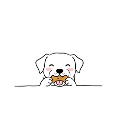 Happy dog enjoying a bone treat with a playful expression  