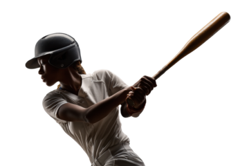 PNG African female baseball player in action swinging bat