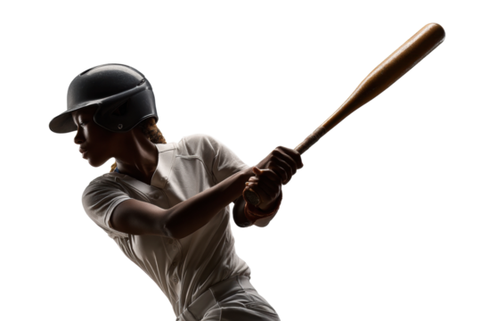 PNG African female baseball player in action swinging bat