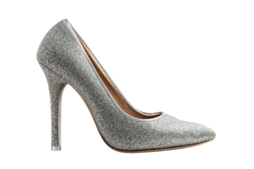 PNG Sparkling silver high heel stiletto shoe on black background
