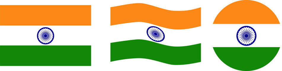 Multiple interpretations of the Indian flag, circle, flag, waving flag, set of different flags of India