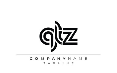 QTZ Creative Unique Modern Letter Logo Design. Stylized logo featuring a unique letter design, presenting abstract minimalist aesthetics and modern appeal.