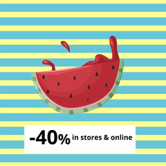 Summer sale poster with slices of watermelon. Summer watermelon . Vector illustration