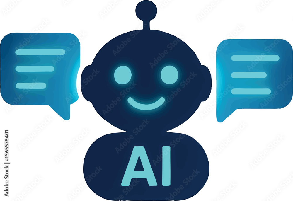 Aufkleber flat vector ai chatbot with glowing message bubbles and face icon, artificial intelligence trend, is