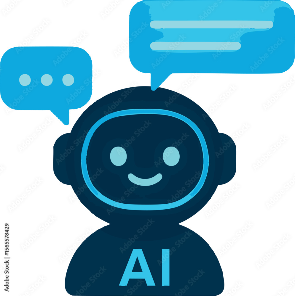 Poster flat vector ai chatbot with glowing message bubbles and face icon, artificial intelligence trend, is