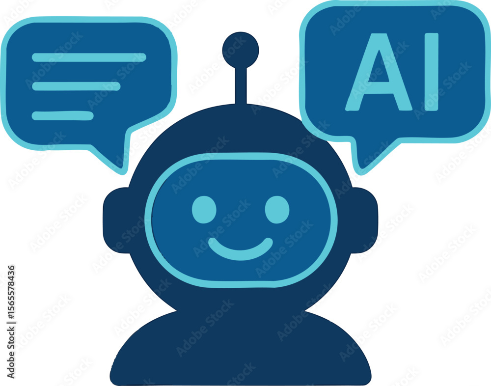Poster flat vector ai chatbot with glowing message bubbles and face icon, artificial intelligence trend, is