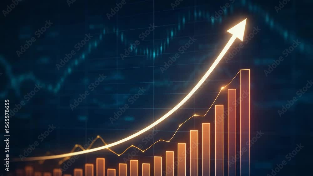 Poster a dynamic graph displaying an upward trend in financial performance, highlighting growth and success