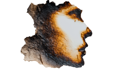  Burnt Paper Silhouette of a Human Face on Transparent Background