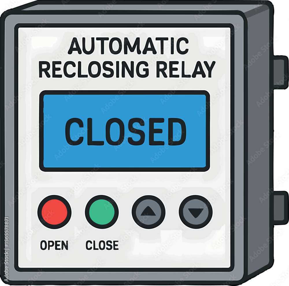 Leinwandbilder flat vector automatic reclosing relay box with display and control buttons, isolated on white