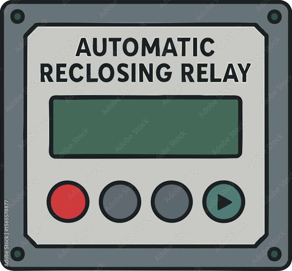 Fototapete flat vector automatic reclosing relay box with display and control buttons, isolated on white