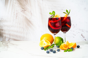 Sangria with fresh fruits and ice.