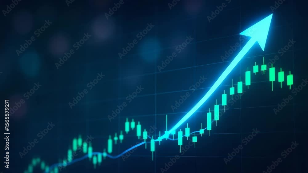 Aufkleber an abstract representation of financial growth, featuring a dynamic upward trend shown on a digital 