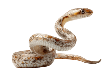 PNG Close-up of a brown and white coiled corn snake on white background