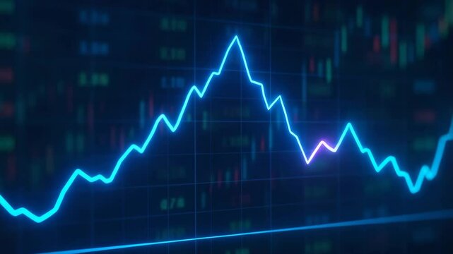 A vibrant stock market graph displaying fluctuating prices and trends, symbolizing financial activity, investment, and analysis