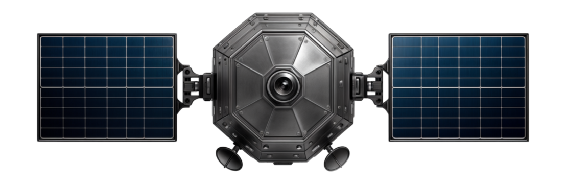 Remote sensing satellite with hexagonal body and dual solar panels