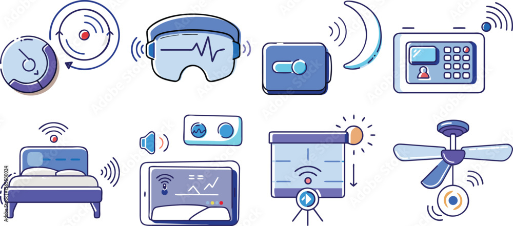 Poster vector art of collection of smart home and technology icons isolated on transparent background.
