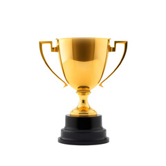 High-resolution transparent PNG image of a shiny golden trophy cup with handles and black base. Clean, realistic design. Isolated with no background.

