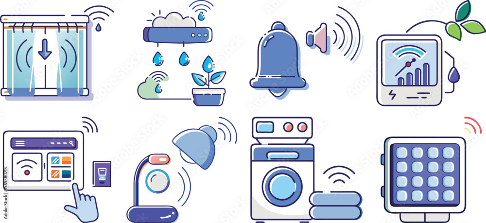 Poster vector art of set of smart home and technology icons isolated on transparent background.