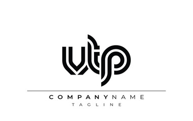 VTP Creative Unique Modern Letter Logo Design. Stylized logo featuring a unique letter design, presenting abstract minimalist aesthetics and modern appeal.