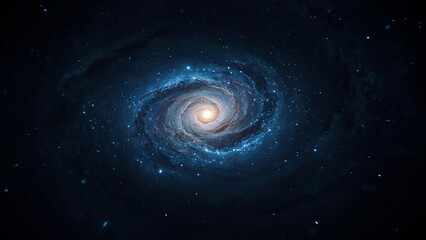Stunning Spiral Galaxy: Deep Space, Cosmic Nebula, Mystical Blue Hues, Bright Core, Starry Background.
