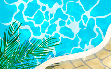 プールサイドの夏水彩風イラスト