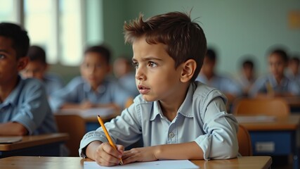 arab schoolboy sitting in the classroom