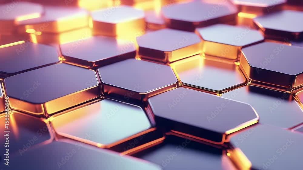 Poster abstract geometric pattern with hexagonal shapes and gradient lighting creating a futuristic and mod