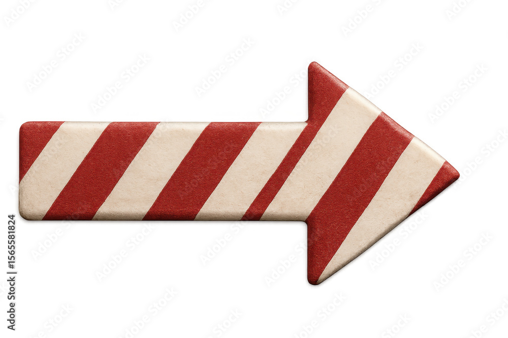 Poster striped red-white directional arrow pointing rightward, transparent background highlighting navigati