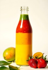 Layered Fruit Smoothie in Clear Glass Bottle – Fresh Healthy Beverage with Vibrant Colorful Layers

