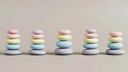 Pastel Stone Balancing: Serenity & Minimalist Design