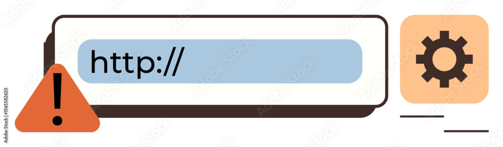 Aufkleber web address bar with warning alert icon, gear symbol for settings. ideal for website error, security