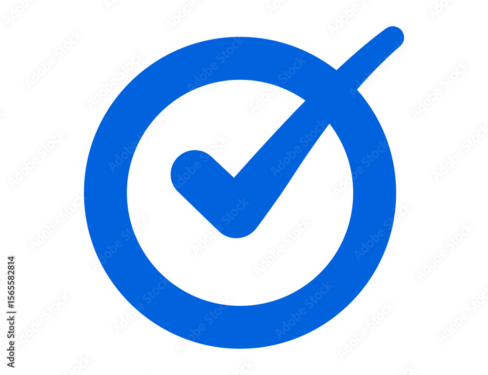 Aufkleber a bright blue checkmark inside a circle symbol representing approval confirmation or success isolate