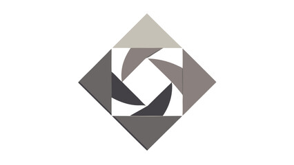 Abstract geometric design with overlapping shapes and aperture effect in shades of grey