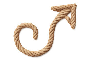 Thick rope forming an arrow pointing up and right on a transparent background, ideal for nautical or marine concepts