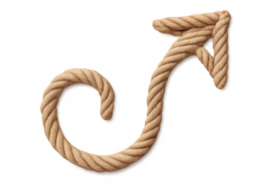 Thick rope forming an arrow pointing up and right on a transparent background, ideal for nautical or marine concepts