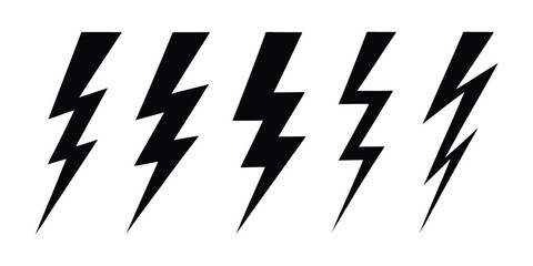 Black Silhouette Lightning Bolt Vector Icon Set for Weather Design Projects