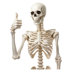 Human skeleton model giving a thumbs up isolated on transparent white background, clipping path