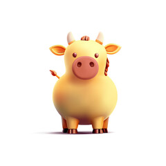Cute 3D character of a bull, a cow on a white background. Icon. Cattle, dairy, childhood, farm. Vector illustration.