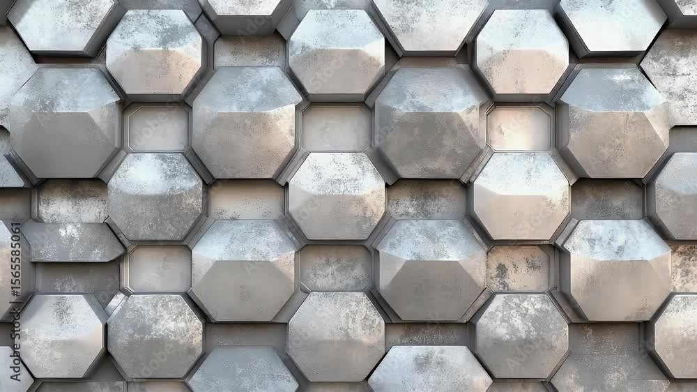 Poster close up of textured geometric pattern with hexagonal tiles in shades of grey and white with subtle 