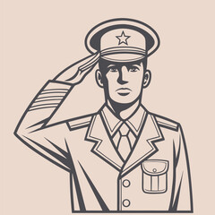 Vector Illustration of a Saluting Military Officer in Uniform with Neutral Background