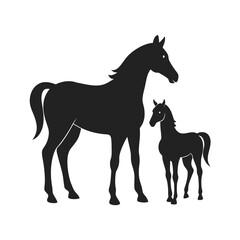 Obraz premium Mother Horse With Foal Silhouette Design