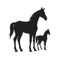 Fototapeta premium Silhouette Of Mare And Foal Together