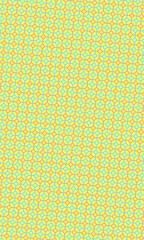 Charming retro pattern showcases colorful geometric shapes on a soft yellow backdrop creating a pleasing texture.