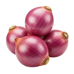 Red onions stacked on white background  