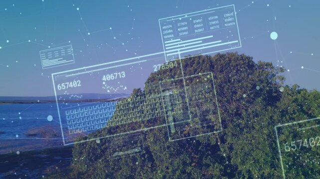 Dots initiating sliding panels over bush filling grid updating numbers revealing shoreline