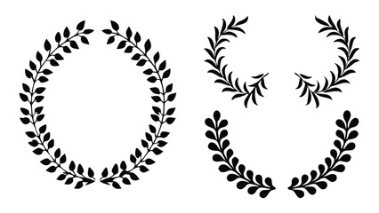 Black Silhouette Laurel Wreath Vector Icon Set for Decorative Design Projects