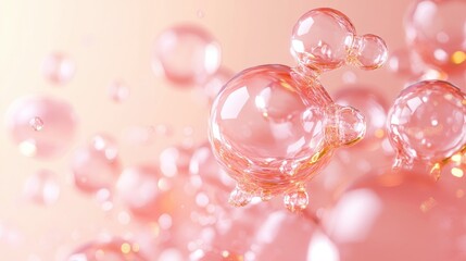 Three-Dimensional Collagen Molecule and Vitamin Illustration on a Soft Color Background for Skin Science and Aesthetic Advertising