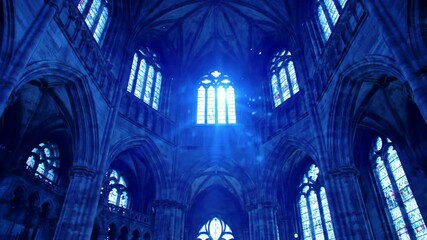 Sunlight shining through stained glass windows in old cathedral - Powered by Adobe