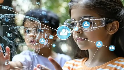 Young innovators exploring future technology through augmented reality and advanced digital interfaces - Powered by Adobe