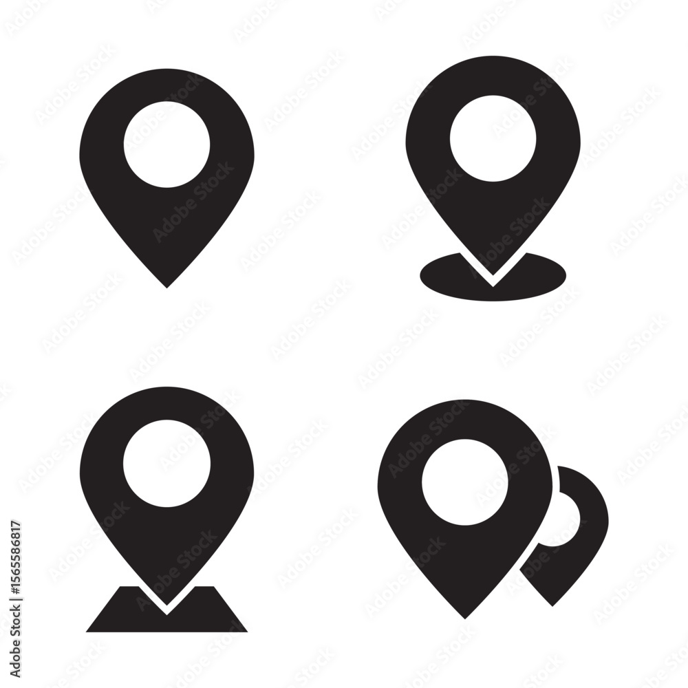 Poster location icon set map pointer pin sign symbol red black outline destination icon place address navig